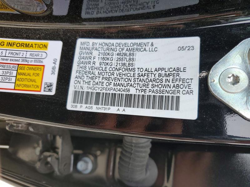 Продаж на аукціоні авто 2023 Honda Accord, vin: 1HGCY2F6XPA040458, номер лоту: 48665816
