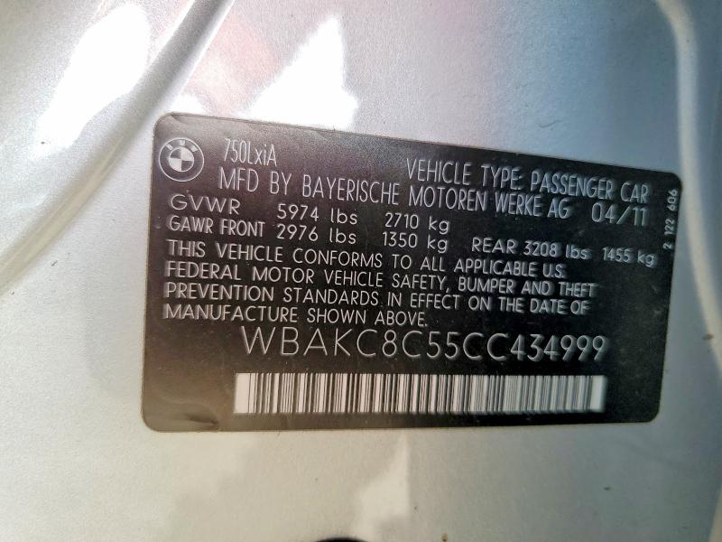50281266 :رقم المزاد ، WBAKC8C55CC434999 vin ، 2012 Bmw 750 مزاد بيع