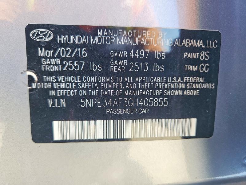 50460986 :رقم المزاد ، 5NPE34AF3GH405855 vin ، 2016 Hyundai Sonata مزاد بيع