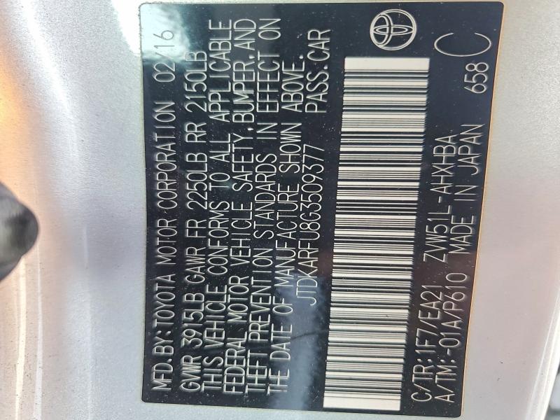 Продажа на аукционе авто 2016 Toyota Prius, vin: JTDKARFU8G3509377, номер лота: 50161256
