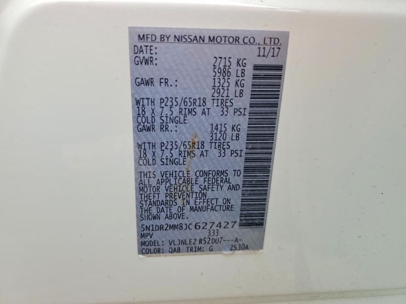 Продажа на аукционе авто 2018 Nissan Pathfinder, vin: 5N1DR2MM8JC627427, номер лота: 51460326