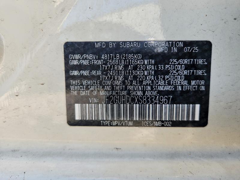 50550256 :رقم المزاد ، JF2GUHDCXS8334967 vin ، 2025 Subaru Crosstrek مزاد بيع
