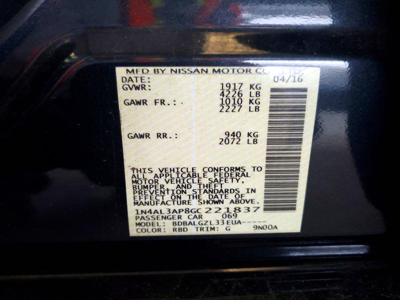 50133686 :رقم المزاد ، 1N4AL3AP8GC221837 vin ، 2016 Nissan Altima مزاد بيع