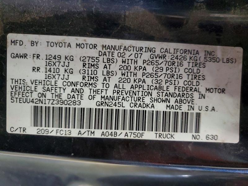 Aukcja sprzedaży 2007 Toyota Tacoma, vin: 5TEUU42N17Z390283, numer aukcji: 51752156