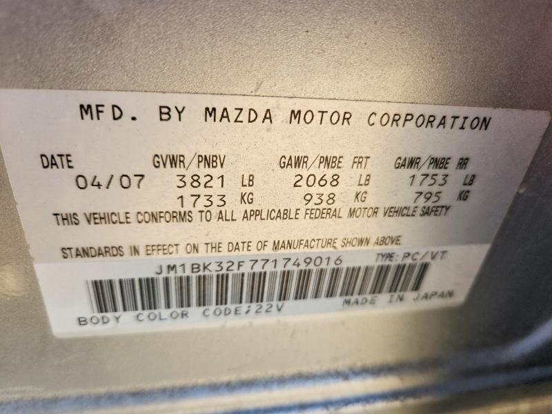 49421066 :رقم المزاد ، JM1BK32F771749016 vin ، 2007 Mazda 3 مزاد بيع