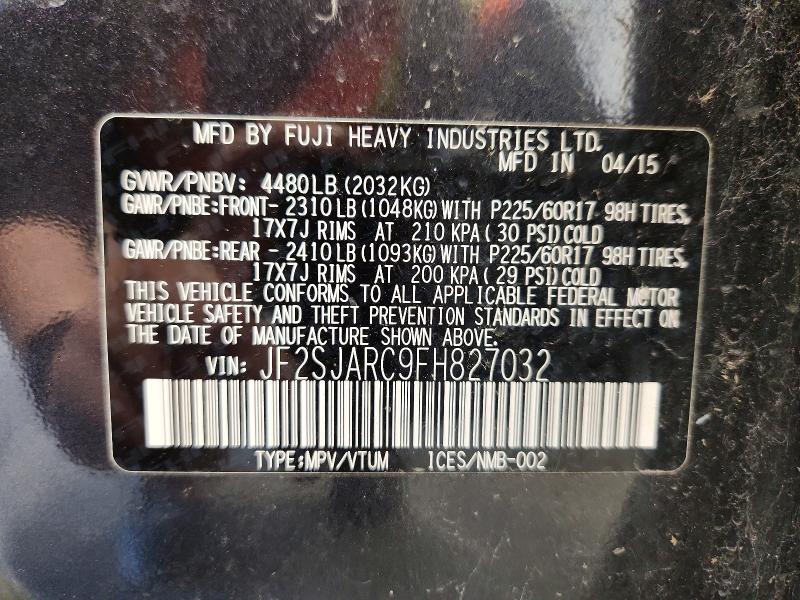 49293316 :رقم المزاد ، JF2SJARC9FH827032 vin ، 2015 Subaru Forester مزاد بيع