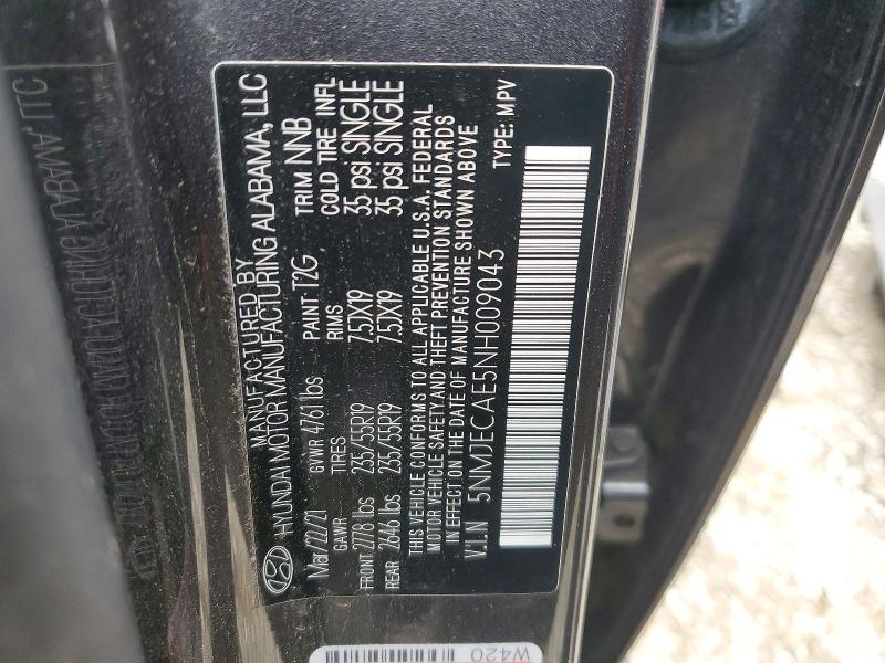 Aukcja sprzedaży 2022 Hyundai Tucson, vin: 5NMJECAE5NH009043, numer aukcji: 50531886