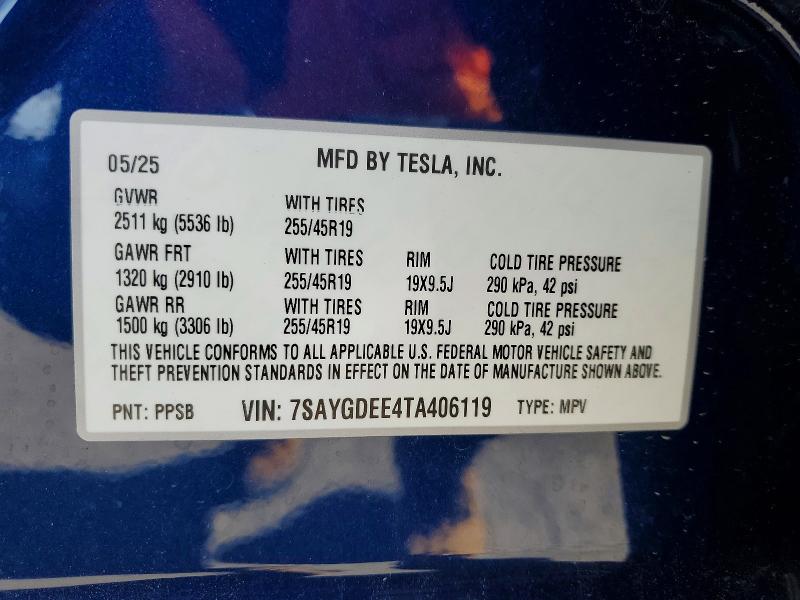 Aukcja sprzedaży 2026 Tesla Model Y, vin: 7SAYGDEE4TA406119, numer aukcji: 51302056