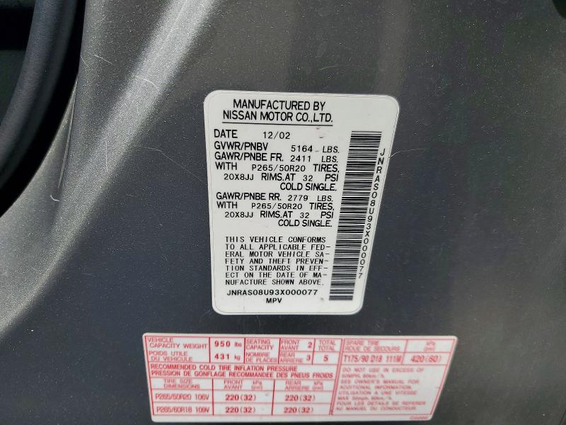 Aukcja sprzedaży 2003 Infiniti Fx35, vin: JNRAS08U93X000077, numer aukcji: 49030836