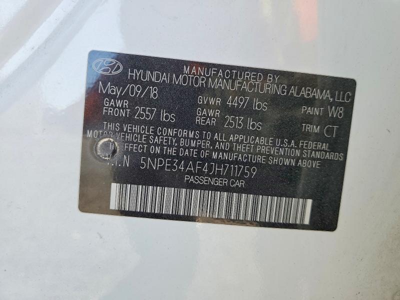49085756 :رقم المزاد ، 5NPE34AF4JH711759 vin ، 2018 Hyundai Sonata مزاد بيع