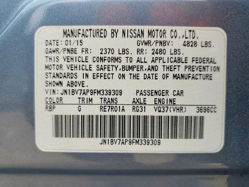 Продаж на аукціоні авто 2015 Infiniti Q50, vin: JN1BV7AP9FM339309, номер лоту: 50095006