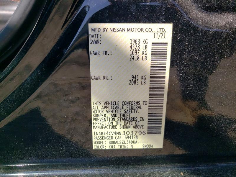 Aukcja sprzedaży 2022 Nissan Altima, vin: 1N4BL4CV4NN303796, numer aukcji: 47890156