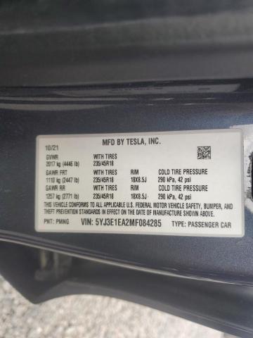 2021 Tesla Model 3 მანქანა იყიდება აუქციონზე, vin: 5YJ3E1EA2MF084285, აუქციონის ნომერი: 49659026