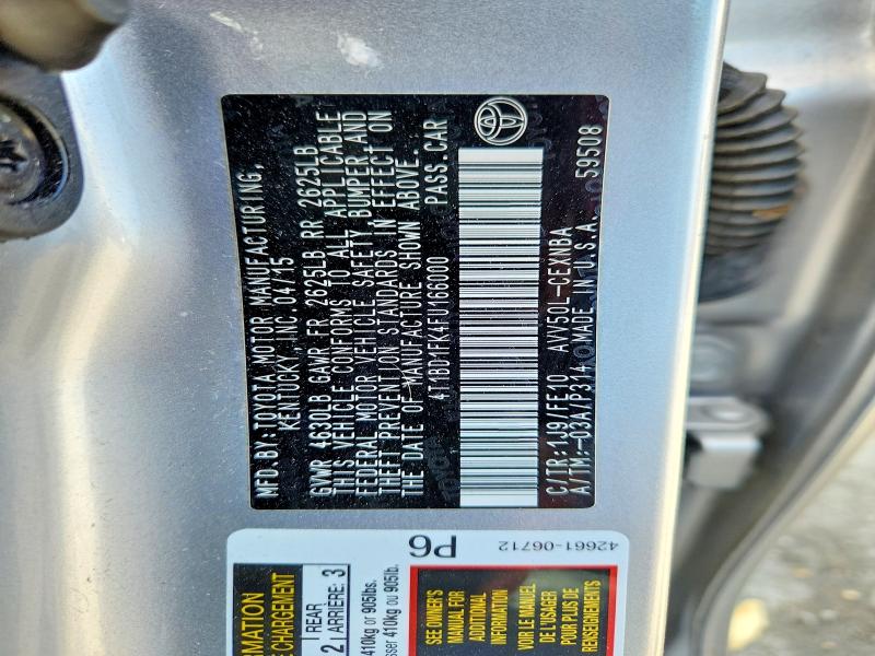 2015 Toyota Camry Hybrid მანქანა იყიდება აუქციონზე, vin: 4T1BD1FK4FU166000, აუქციონის ნომერი: 51559846