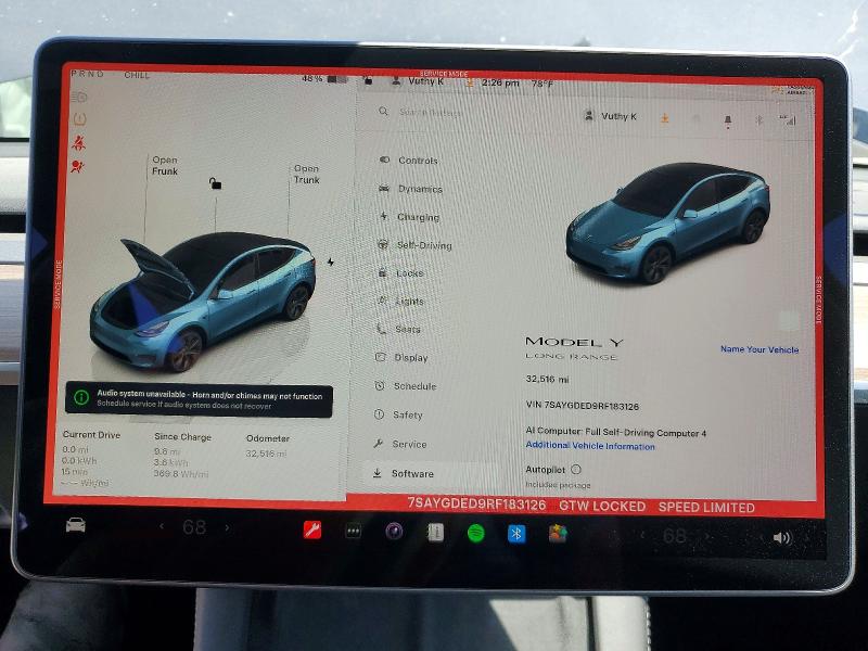 2024 Tesla Model Y მანქანა იყიდება აუქციონზე, vin: 7SAYGDED9RF183126, აუქციონის ნომერი: 51302216