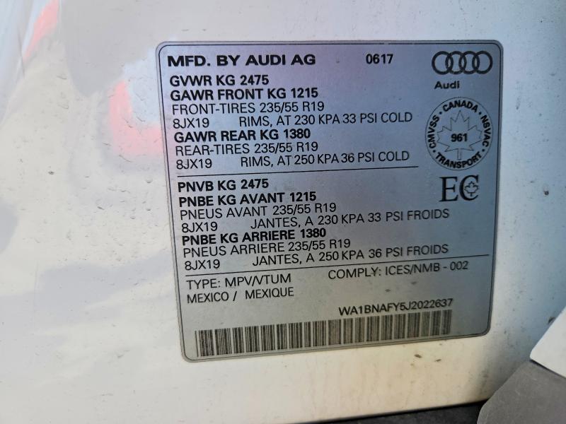 Aukcja sprzedaży 2018 Audi Q5, vin: WA1BNAFY5J2022637, numer aukcji: 49938066