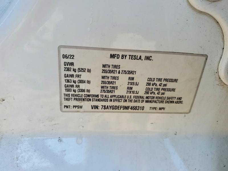 Aukcja sprzedaży 2022 Tesla Model Y, vin: 7SAYGDEF9NF468310, numer aukcji: 48241576