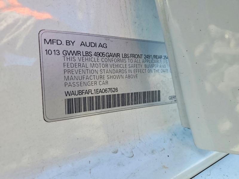 2014 Audi A4 მანქანა იყიდება აუქციონზე, vin: WAUBFAFL1EA067526, აუქციონის ნომერი: 50514856