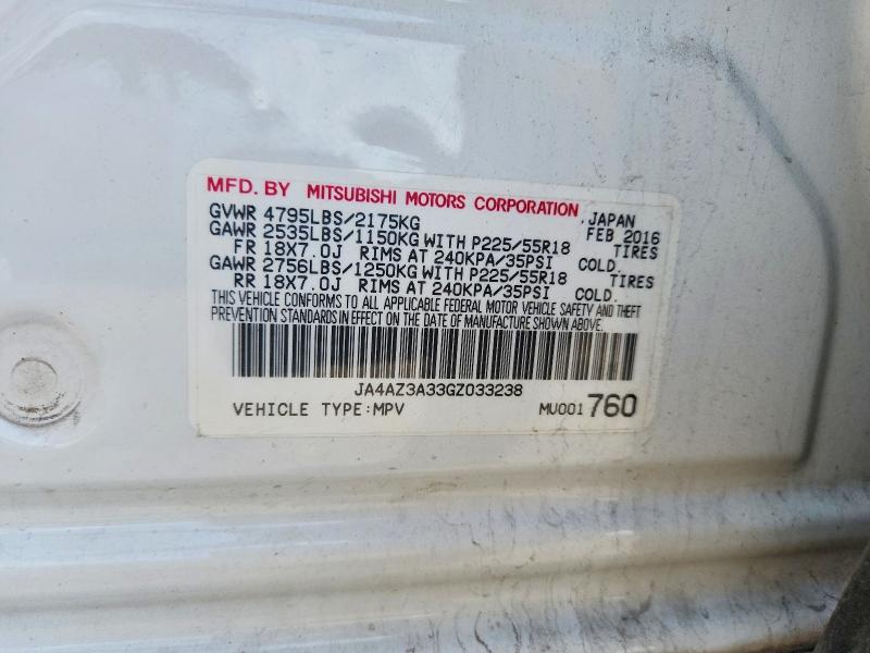 Продаж на аукціоні авто 2016 Mitsubishi Outlander, vin: JA4AZ3A33GZ033238, номер лоту: 50493256