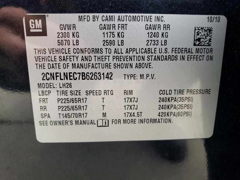 50983416 :رقم المزاد ، 2CNFLNEC7B6263142 vin ، 2011 Chevrolet Equinox مزاد بيع