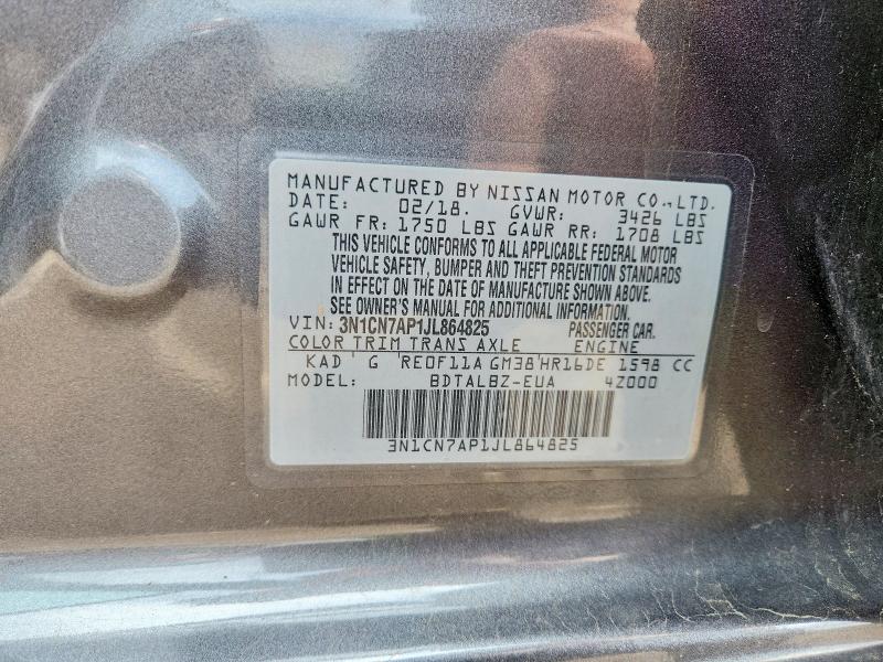 Auction sale of the 2018 Nissan Versa, vin: 3N1CN7AP1JL864825, lot number: 49468516