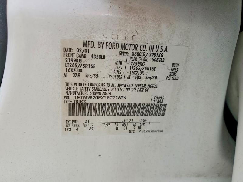 2001 Ford F250 მანქანა იყიდება აუქციონზე, vin: 1FTNW20FX1EC31626, აუქციონის ნომერი: 47612486