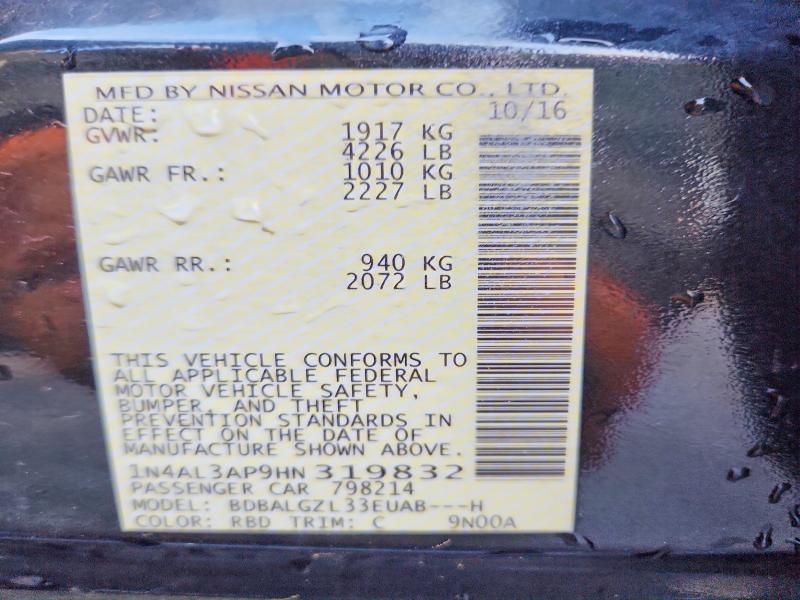 2017 Nissan Altima მანქანა იყიდება აუქციონზე, vin: 1N4AL3AP9HN319832, აუქციონის ნომერი: 49472246
