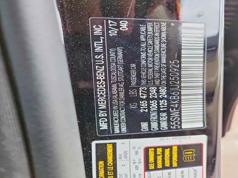 51453656 :رقم المزاد ، 55SWF4KB6JU250925 vin ، 2018 Mercedes-benz C مزاد بيع