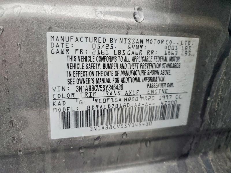 2025 Nissan Sentra მანქანა იყიდება აუქციონზე, vin: 3N1AB8CV5SY345430, აუქციონის ნომერი: 49658396