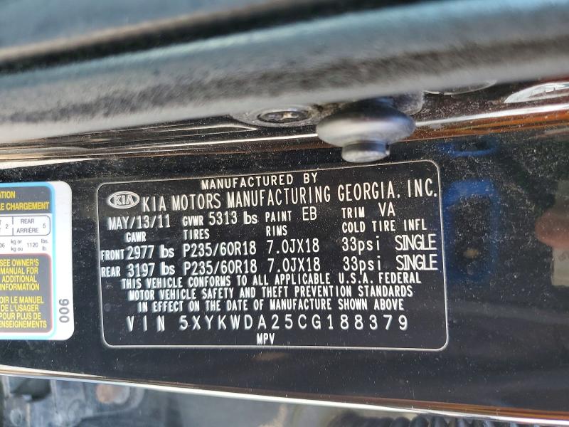 Продаж на аукціоні авто 2012 Kia Sorento, vin: 5XYKWDA25CG188379, номер лоту: 50472946