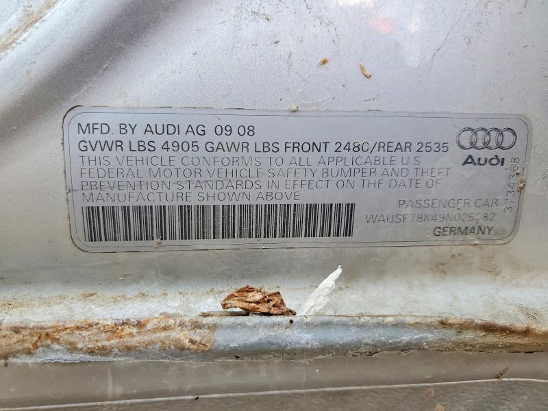 Aukcja sprzedaży 2009 Audi A4, vin: WAUSF78K49N025082, numer aukcji: 50995936