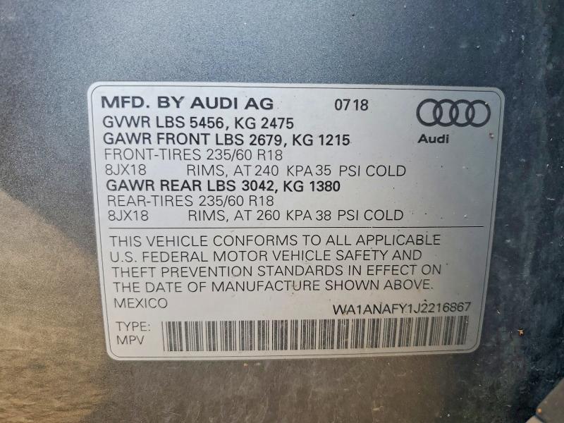 Продажа на аукционе авто 2018 Audi Q5, vin: WA1ANAFY1J2216867, номер лота: 50910806