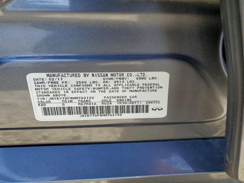51459256 :رقم المزاد ، JN1EV7AP8HM742102 vin ، 2017 Infiniti Q50 مزاد بيع