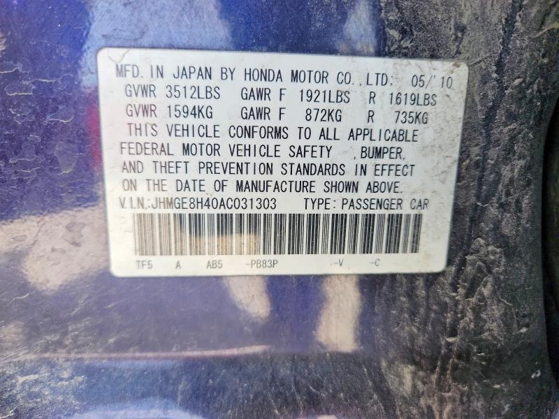Aukcja sprzedaży 2010 Honda Fit, vin: JHMGE8H40AC031303, numer aukcji: 49929666