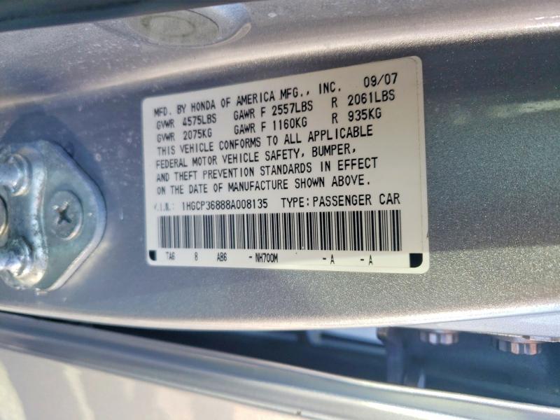 Aukcja sprzedaży 2008 Honda Accord, vin: 1HGCP36888A008135, numer aukcji: 50749756