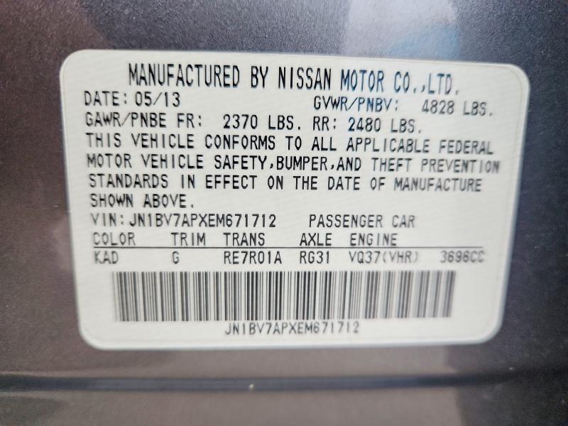 Aukcja sprzedaży 2014 Infiniti Q50, vin: JN1BV7APXEM671712, numer aukcji: 51691436