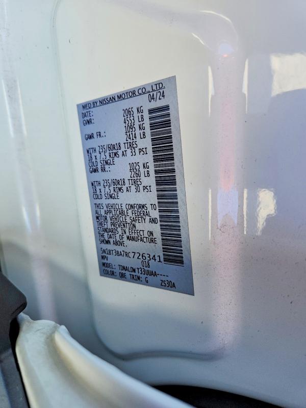 50127586 :رقم المزاد ، 5N1BT3BA7RC726341 vin ، 2024 Nissan Rogue مزاد بيع