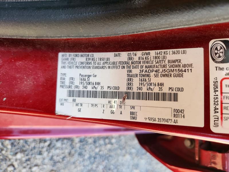 50731596 :رقم المزاد ، 3FADP4EJ5GM156411 vin ، 2016 Ford Fiesta مزاد بيع