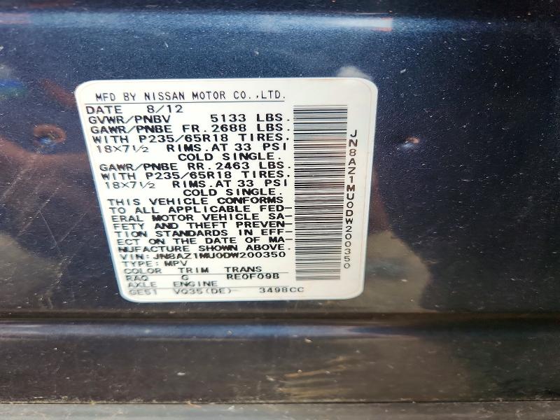Aukcja sprzedaży 2013 Nissan Murano, vin: JN8AZ1MU0DW200350, numer aukcji: 50793956