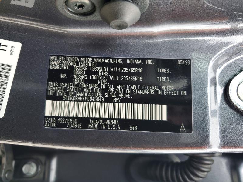 2023 Toyota Highlander მანქანა იყიდება აუქციონზე, vin: 5TDKDRAH4PS045049, აუქციონის ნომერი: 50979386