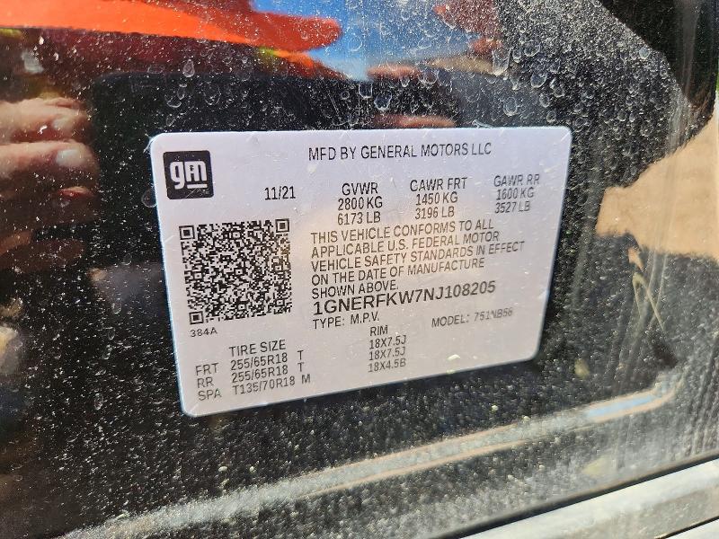 50803956 :رقم المزاد ، 1GNERFKW7NJ108205 vin ، 2022 Chevrolet Traverse مزاد بيع