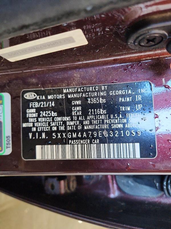 2014 Kia Optima მანქანა იყიდება აუქციონზე, vin: 5XXGM4A79EG321059, აუქციონის ნომერი: 49088576