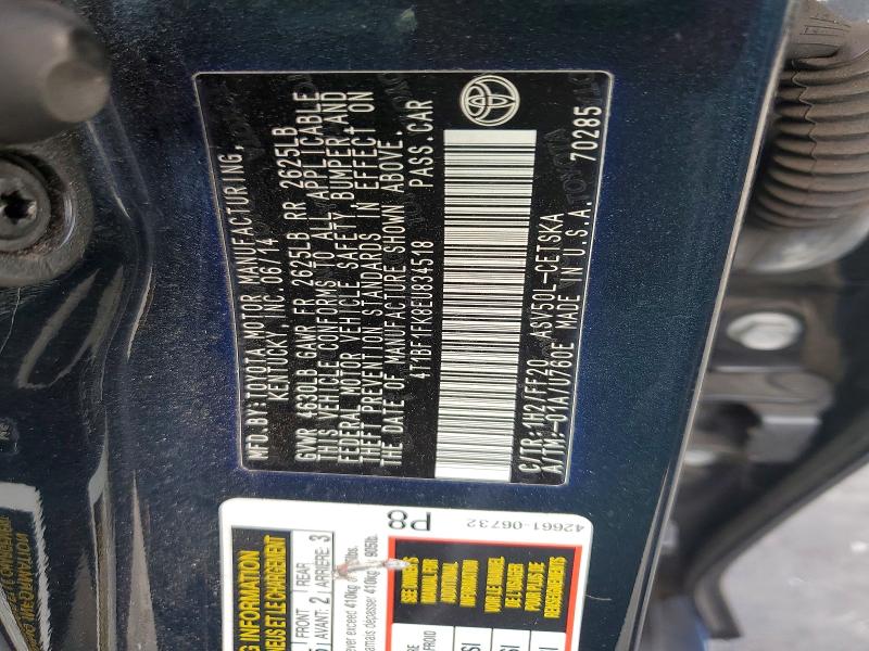 50731756 :رقم المزاد ، 4T1BF1FK8EU834518 vin ، 2014 Toyota Camry مزاد بيع