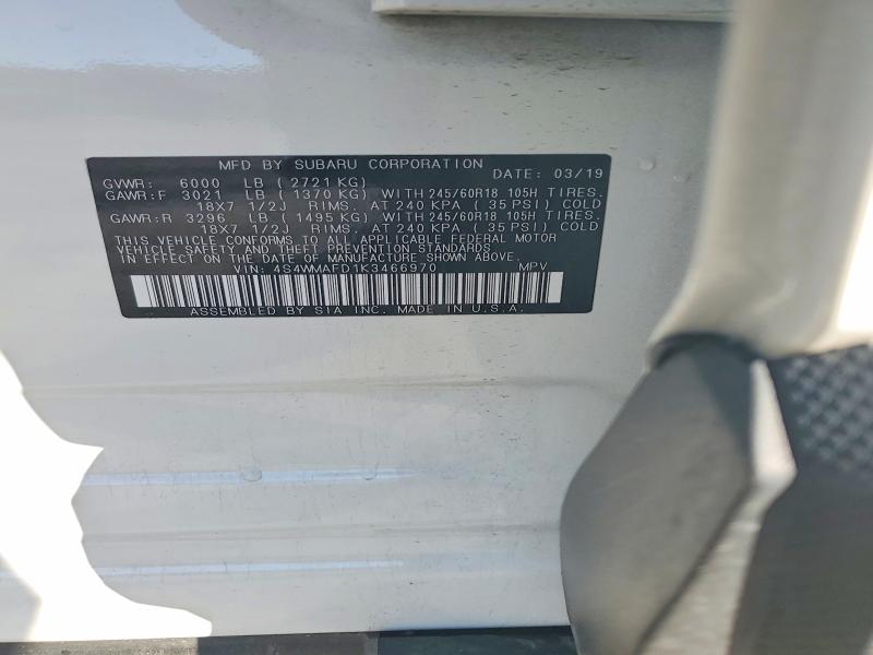 49679956 :رقم المزاد ، 4S4WMAFD1K3466970 vin ، 2019 Subaru Ascent مزاد بيع