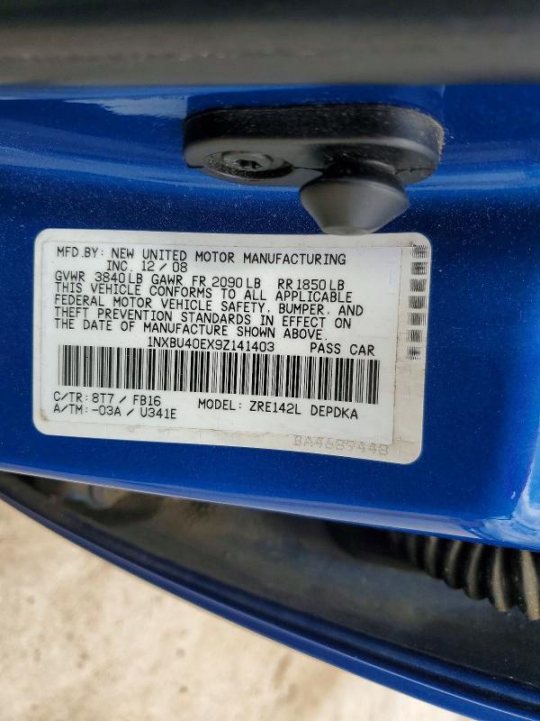 51520616 :رقم المزاد ، 1NXBU40EX9Z141403 vin ، 2009 Toyota Corolla مزاد بيع