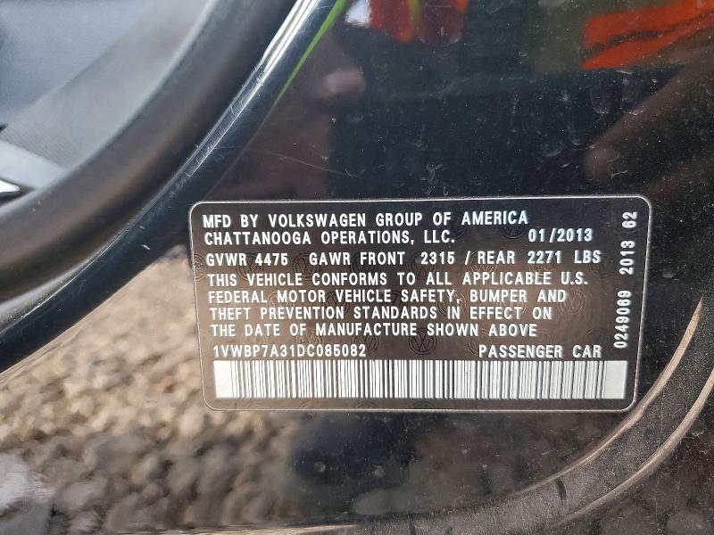 50652426 :رقم المزاد ، 1VWBP7A31DC085082 vin ، 2013 Volkswagen Passat مزاد بيع