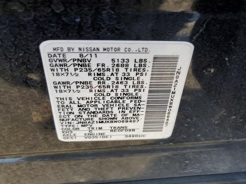 Aukcja sprzedaży 2011 Nissan Murano, vin: JN8AZ1MUXBW069487, numer aukcji: 51907516