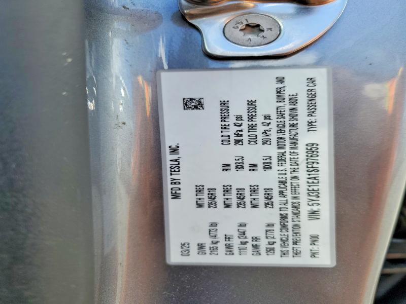 2025 Tesla Model 3 მანქანა იყიდება აუქციონზე, vin: 5YJ3E1EA1SF976959, აუქციონის ნომერი: 49749966