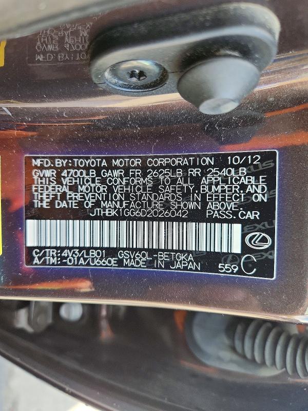 48547596 :رقم المزاد ، JTHBK1GG6D2026042 vin ، 2013 Lexus Es مزاد بيع