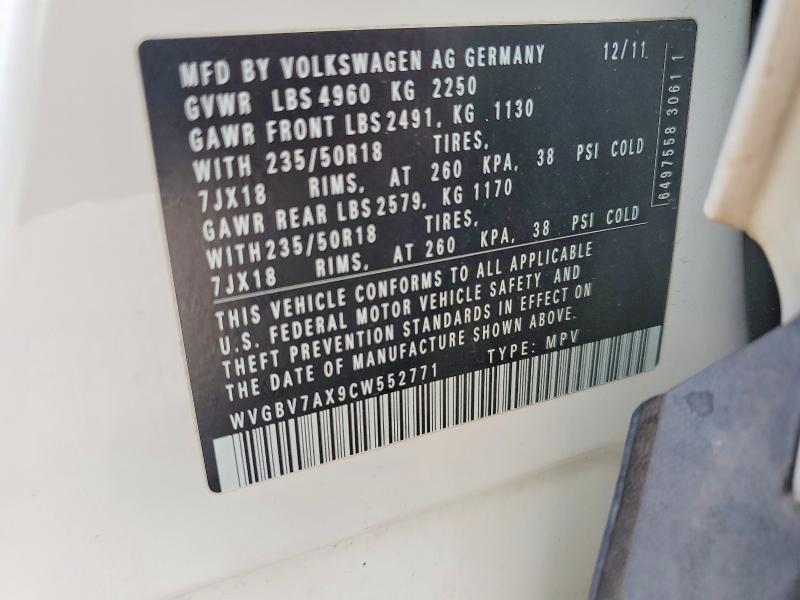 50304906 :رقم المزاد ، WVGBV7AX9CW552771 vin ، 2012 Volkswagen Tiguan مزاد بيع